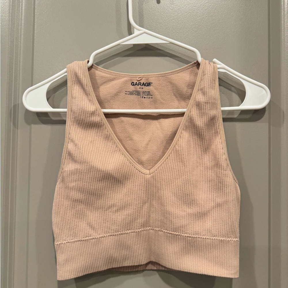 Garage Tan Fitted Crop Tank Top